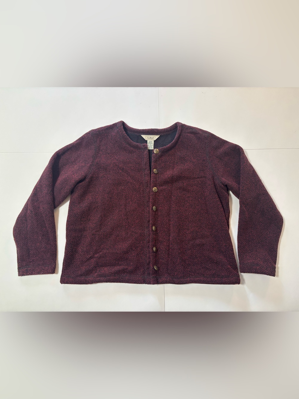 L.L.Bean Women's Cardigan Sweater Decorative Button Front Medium Maroon/Black